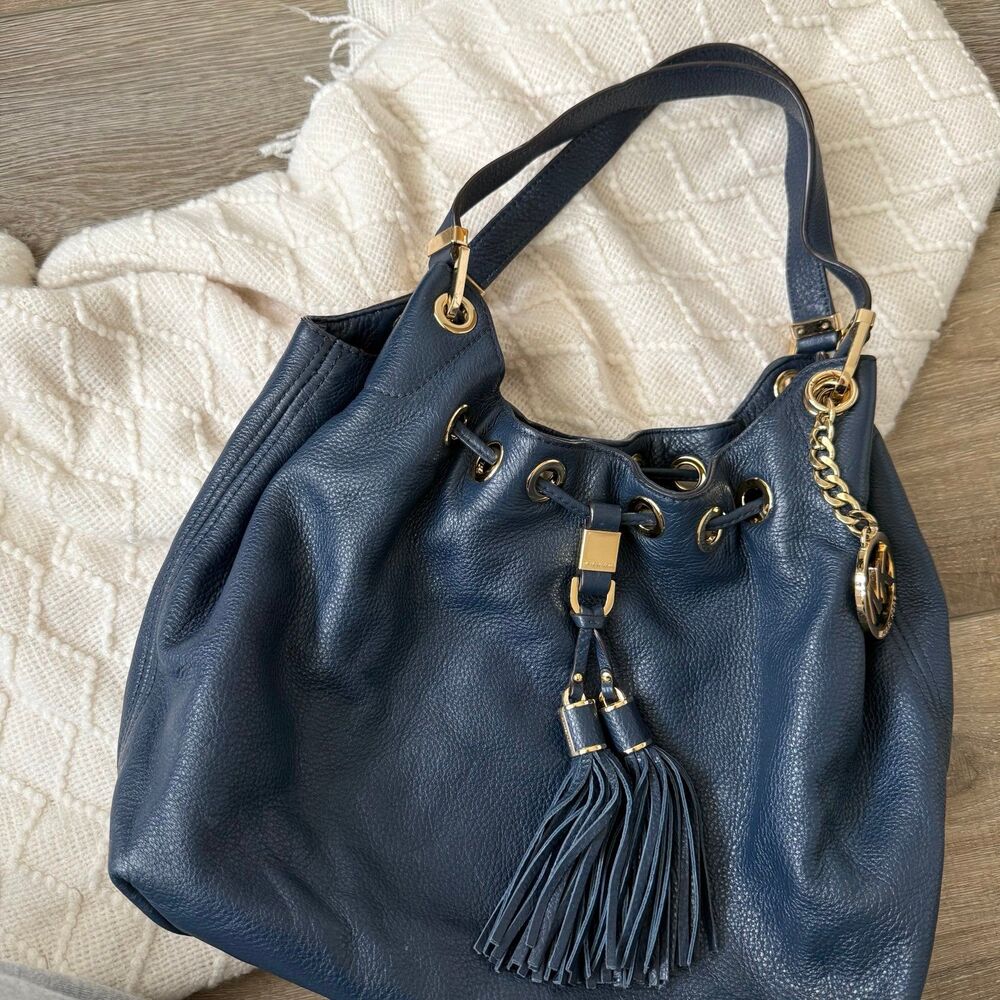 Michael Kors Navy Blue Camden Drawstring Hobo Bag